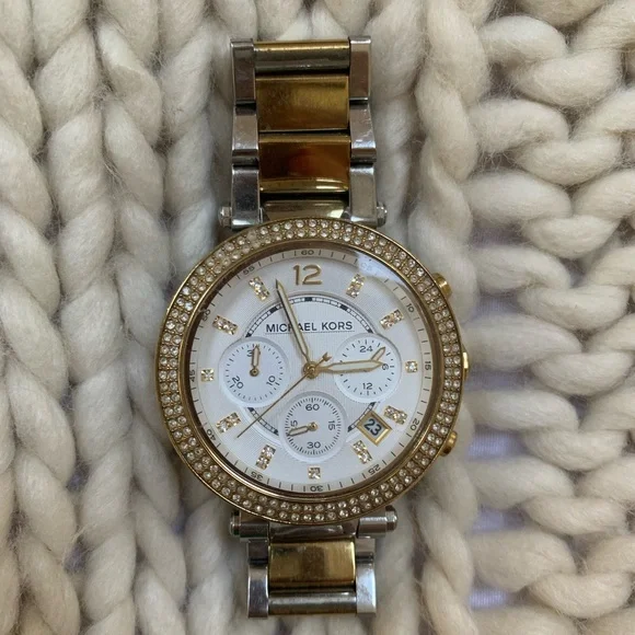 MICHAEL KORS GOLD Crystal Bezel Ladies Watch GOLD Leather Snake Strap Box $325 Michael Kors | Accessories | Michael Kors Womens Watch Gold  main image 4